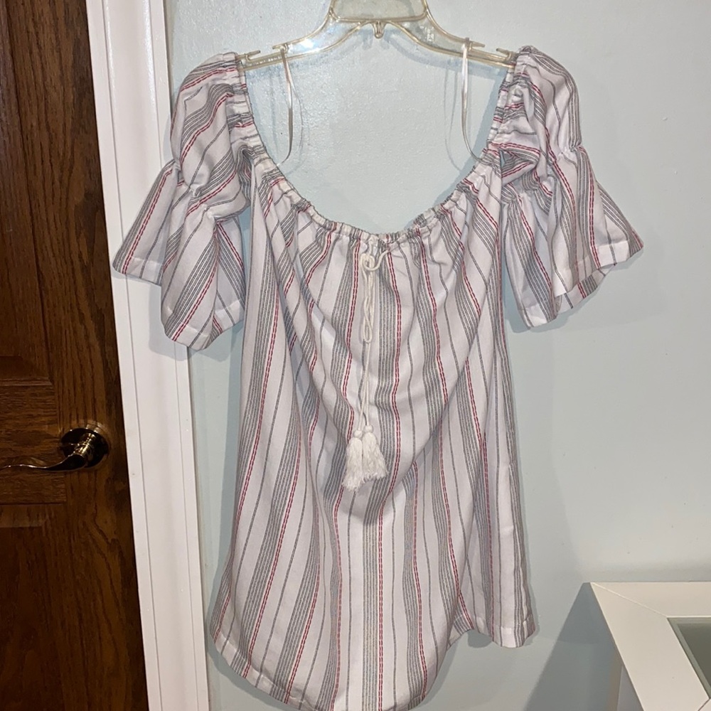 Leshop off the Shoulder Pinstripe Top